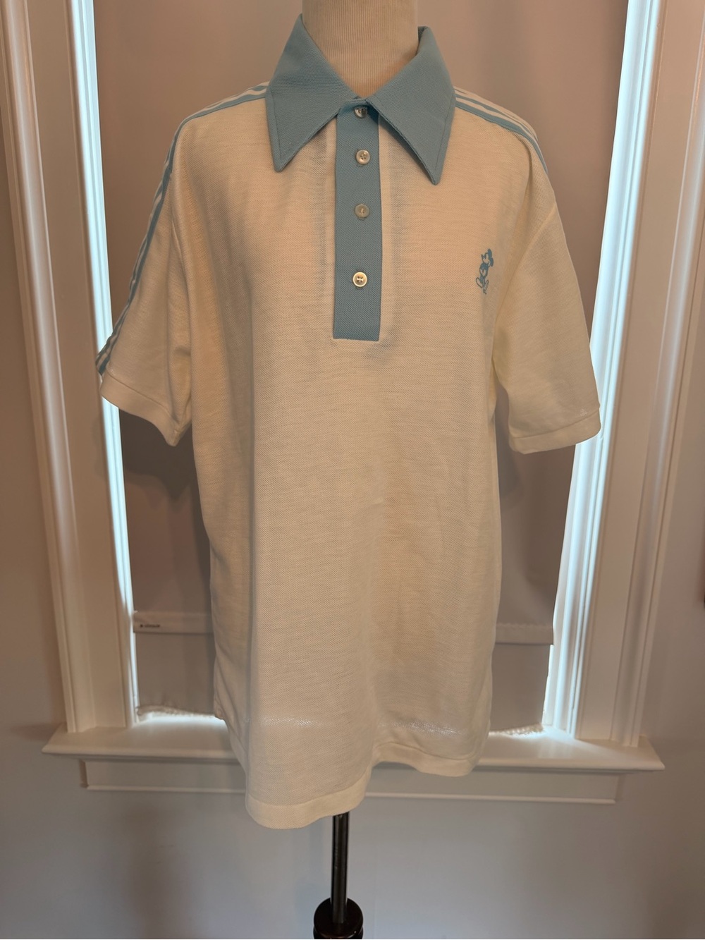 Men's Vintage Mickie Polo Shirt in Light Blue and Cream - Vintage Style - Picture 3 of 12